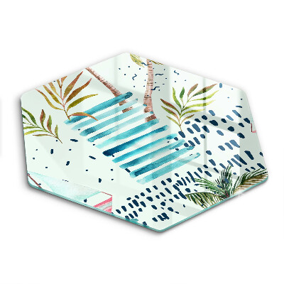 Edzett üveg vágódeszka hatszögletű Nyaralás illusztrációk