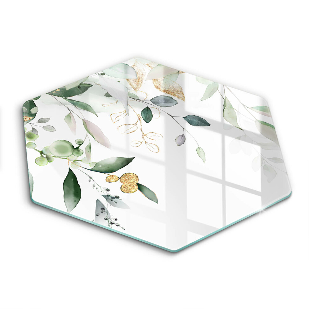 Edzett üveg vágódeszka hatszögletű Akvarell levelek