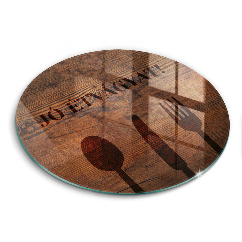 Kerek üveg vágódeszka Motívum: Jó étvágyat!