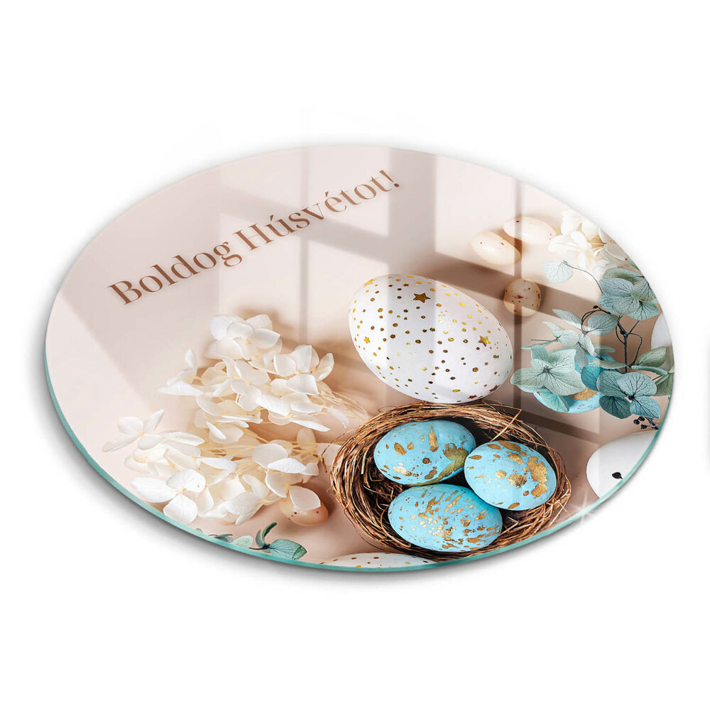 Kerek üveg vágódeszka Boldog Húsvétot!