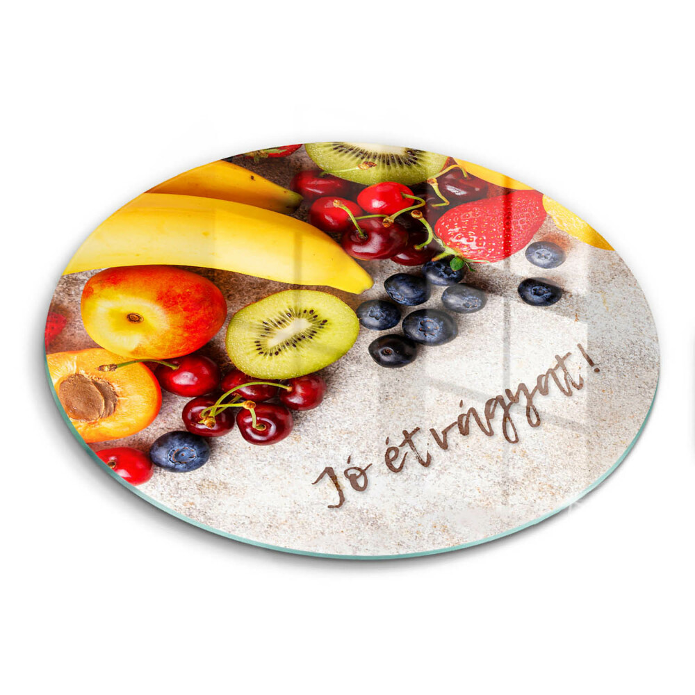 Kerek üveg vágódeszka Gyümölcs, Jó étvágyat!