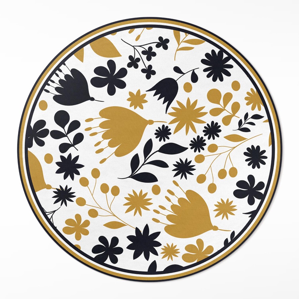 Kerek műanyag szőnyeg Illusztráció virágok és levelek egy réten