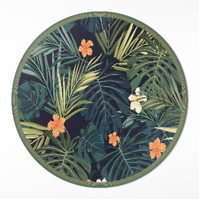Kerek vinil szőnyeg Trópusi növényzet levelek és virágok vintage