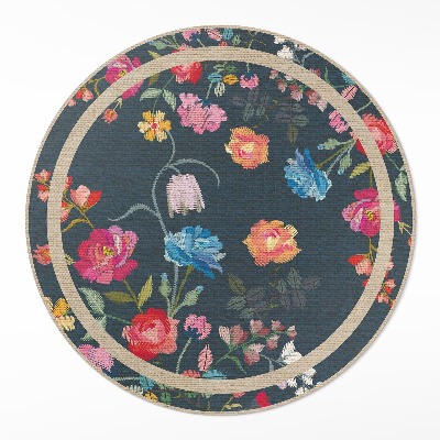 Kerek műanyag szőnyeg Színes hímzett virágok
