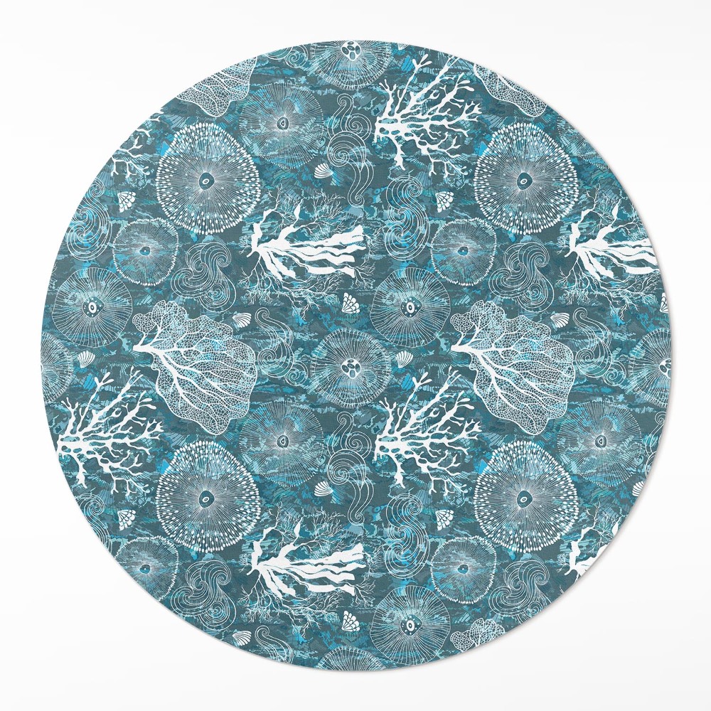 Kerek műanyag szőnyeg A tengeri flóra és fauna által inspirált minta