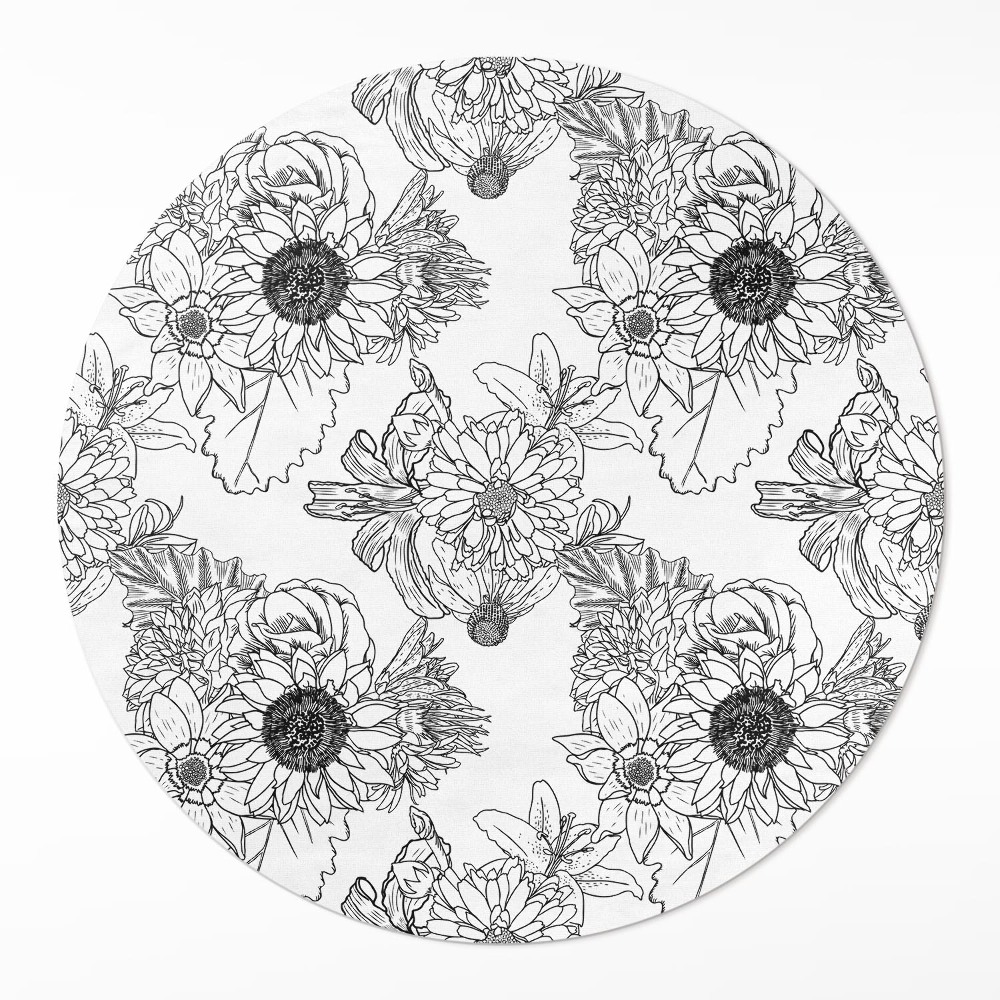 Kerek vinil szőnyeg Rajzolt napraforgók gyönyörű vintage virágok