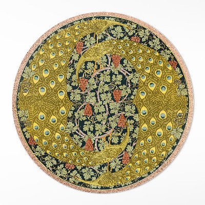 Kerek vinil szőnyeg Sárga pávák szőlőben