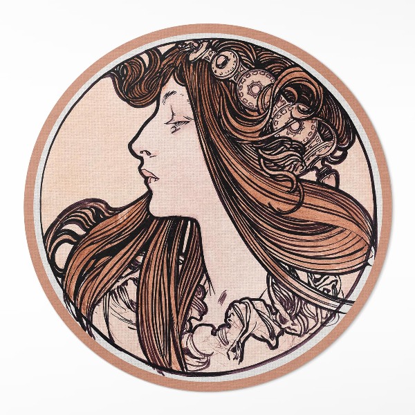 Kerek műanyag szőnyeg Alphonse Mucha üvegfestménye egy nővel
