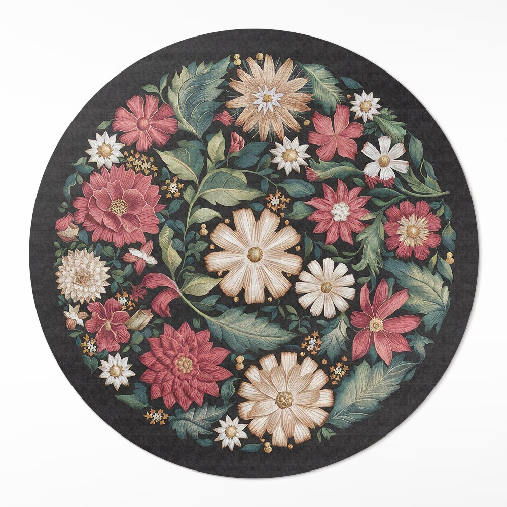 Kerek pvc szőnyeg Mezei virágok pasztell finom növények