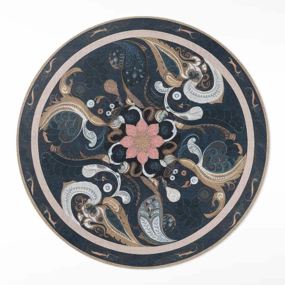 Kerek vinil szőnyeg Absztrakt formák és virág vintage stílusban