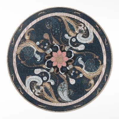 Kerek vinil szőnyeg Absztrakt formák és virág vintage stílusban