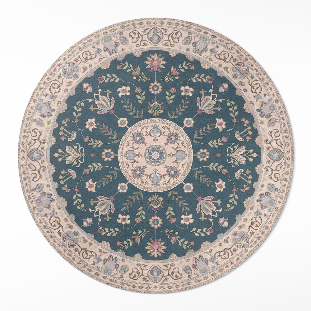 Kerek műanyag szőnyeg Ornament z kwiatami i liśćmi wzór vintage