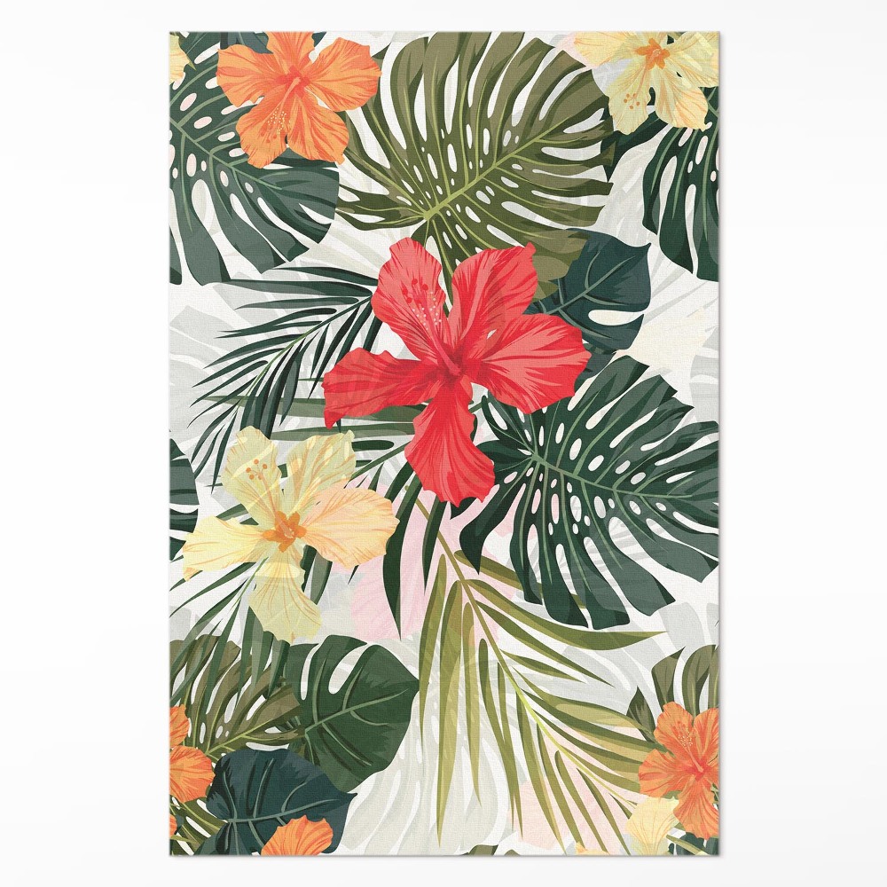 Pvc futószőnyeg Trópusi monstera levelek és virágok