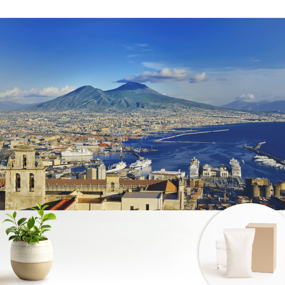 Modern tapéta Festői táj vulkánnal és kikötővel
