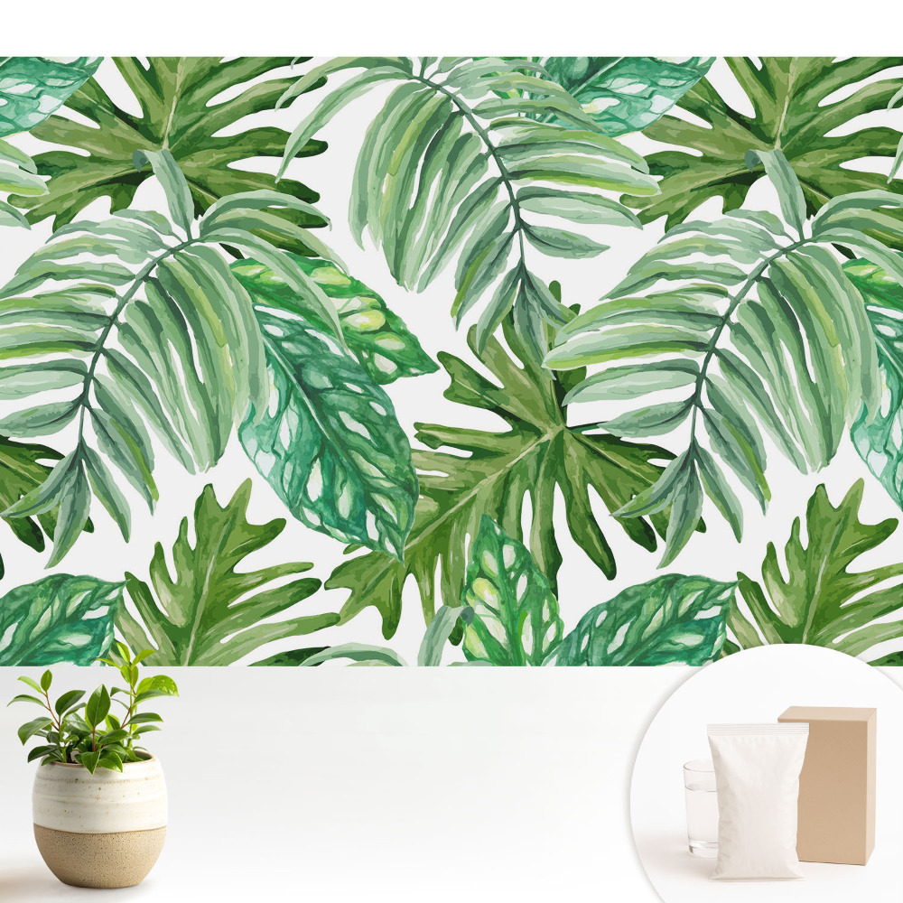Modern tapéta Zöld egzotikus levelek botanikai minta