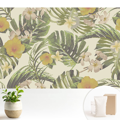 Modern tapéta Trópusi levelek, egzotikus virágok