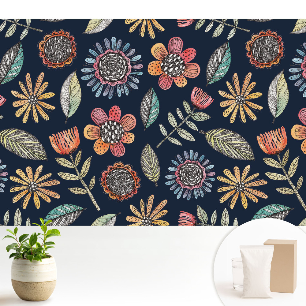 Tapéta Színes virágok és levelek mozaik