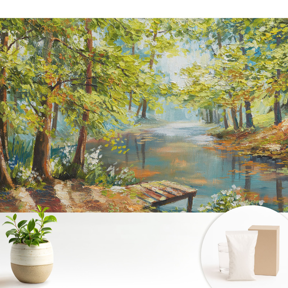 Modern tapéta Hangulatos erdei táj egy tóval