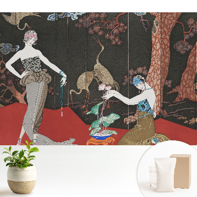 Modern tapéta Art Deco figurák és természet