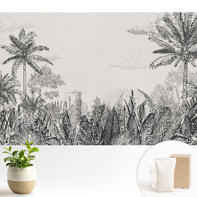 Modern tapéta Egzotikus pálmafák és egy titokzatos épület