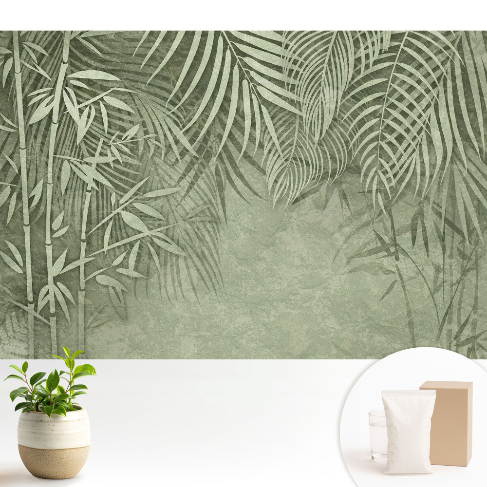Modern tapéta Bambusz motívumok zöld árnyalatokban