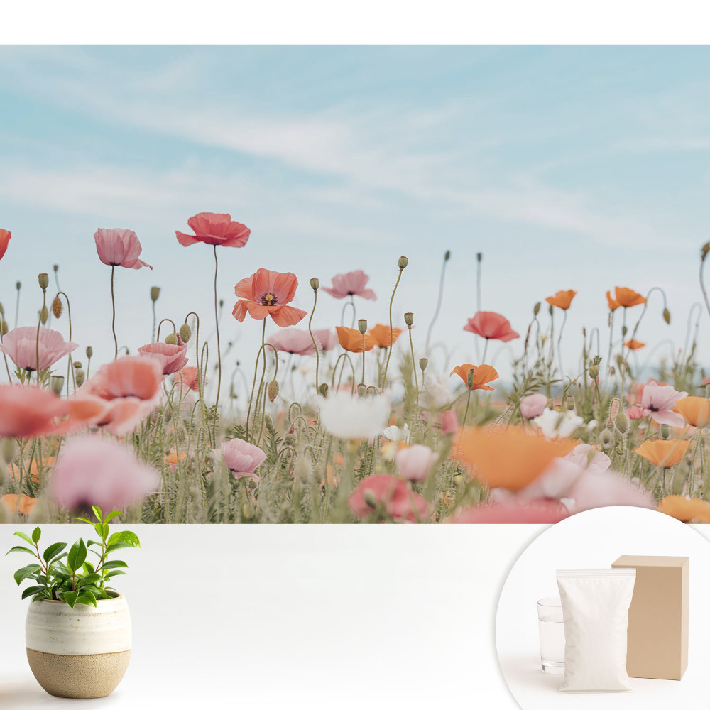 Tapéta Színes pipacsok a kék ég ellen