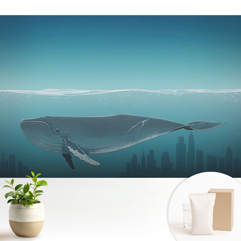 Modern tapéta A bálna és a város naplementekor