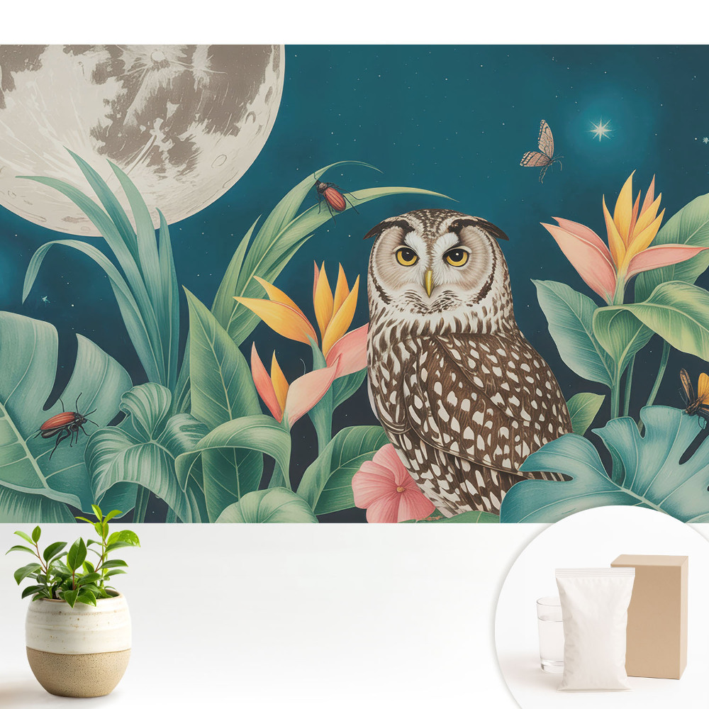 Dekor tapéta Éjszakai tájkép egy bagolyval és a Holddal