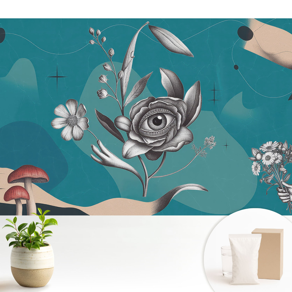 Tapéta Szürrealista kollázs virágokkal.