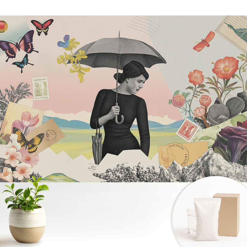 Modern tapéta Színes retro szürrealizmus kollázs