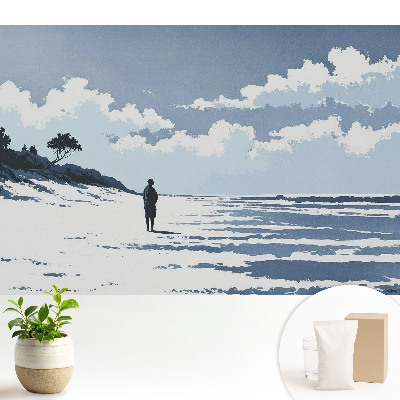 Tapéta Magányos alak a strandon kék háttér