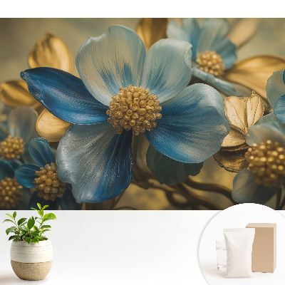 Dekor tapéta Kék virágok sárga középponttal