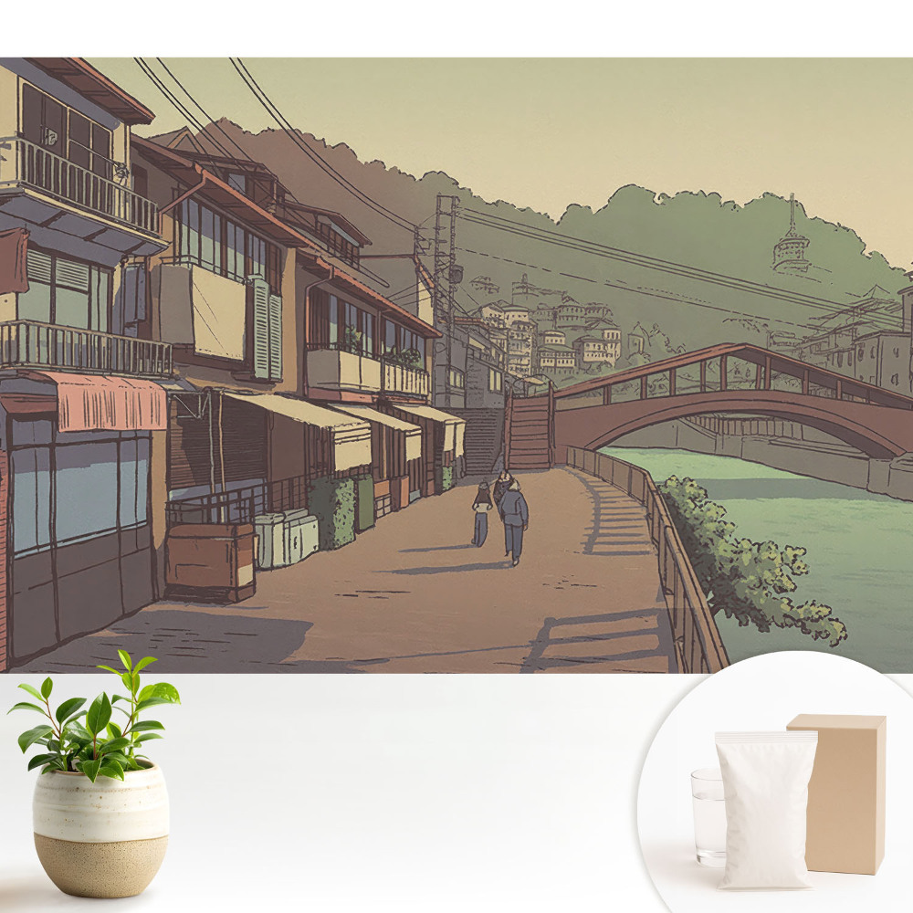 Tapéta A híd és az utca pasztellszínekben