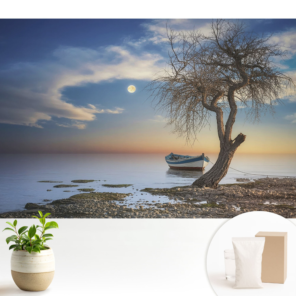 Tapéta Romantikus naplemente egy hajóval és egy fával