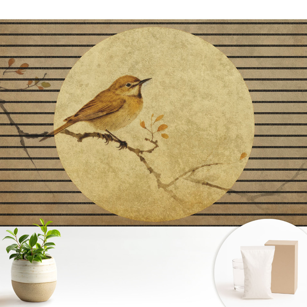 Dekor tapéta Madár az ágon, a természet harmóniája japán stílusban