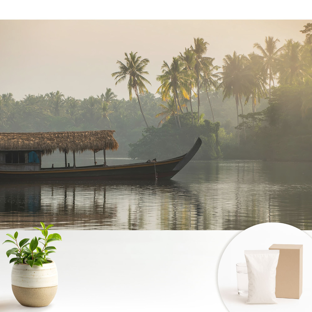Modern tapéta Misztikus táj csónakkal és pálmafákkal