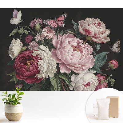 Dekor tapéta Romantikus pünkösdi rózsák és pillangók