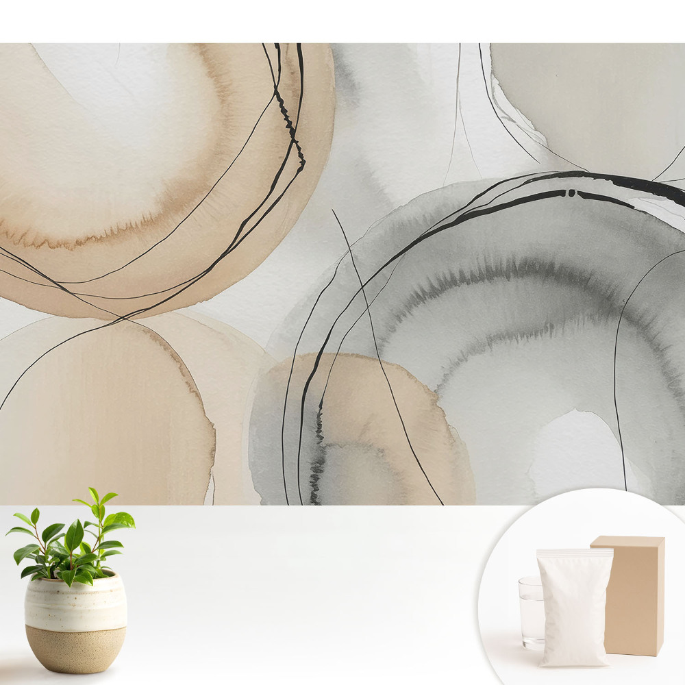 Tapéta Absztrakt körök bézs és szürke színben