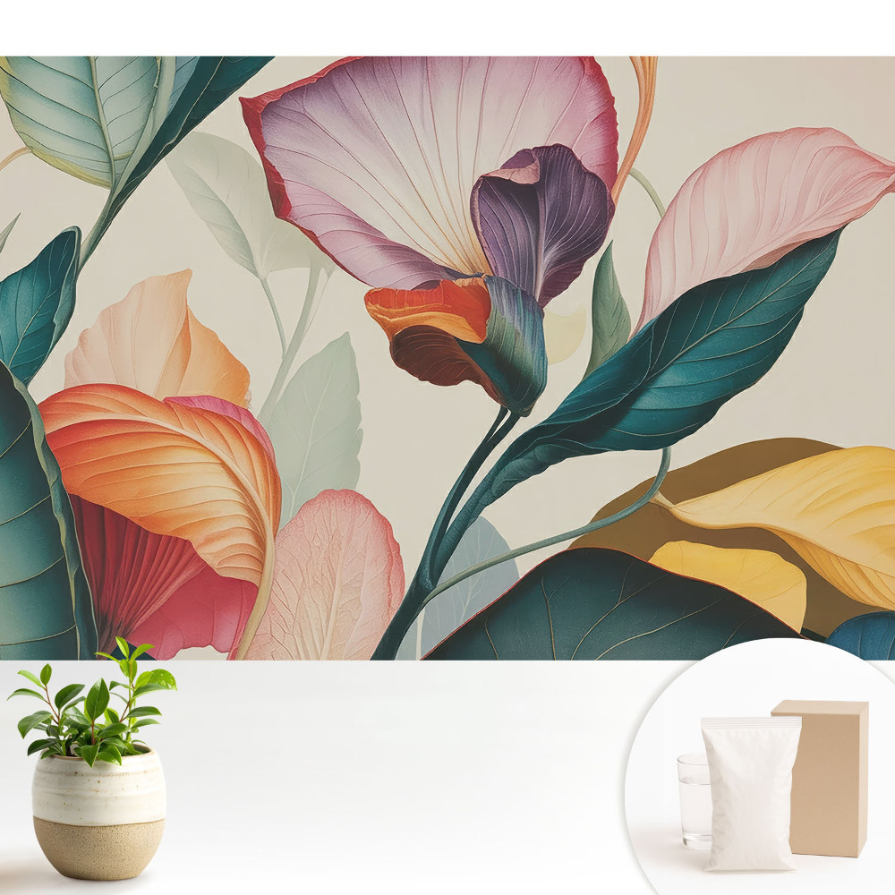 Modern tapéta Színes virágkompozíció levelekből és virágokból