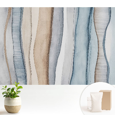 Modern tapéta Kék és bézs csíkok függőleges hullámai