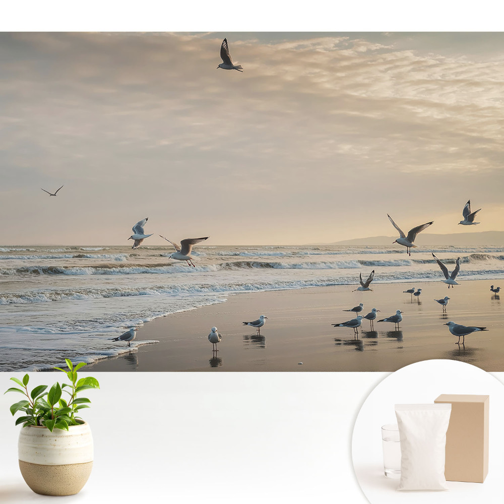 Dekor tapéta Sirályok a tengerparton naplementekor