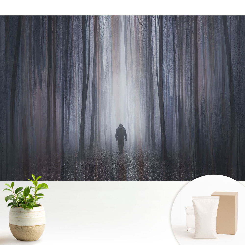Modern tapéta Egy magányos alak egy titokzatos erdőben