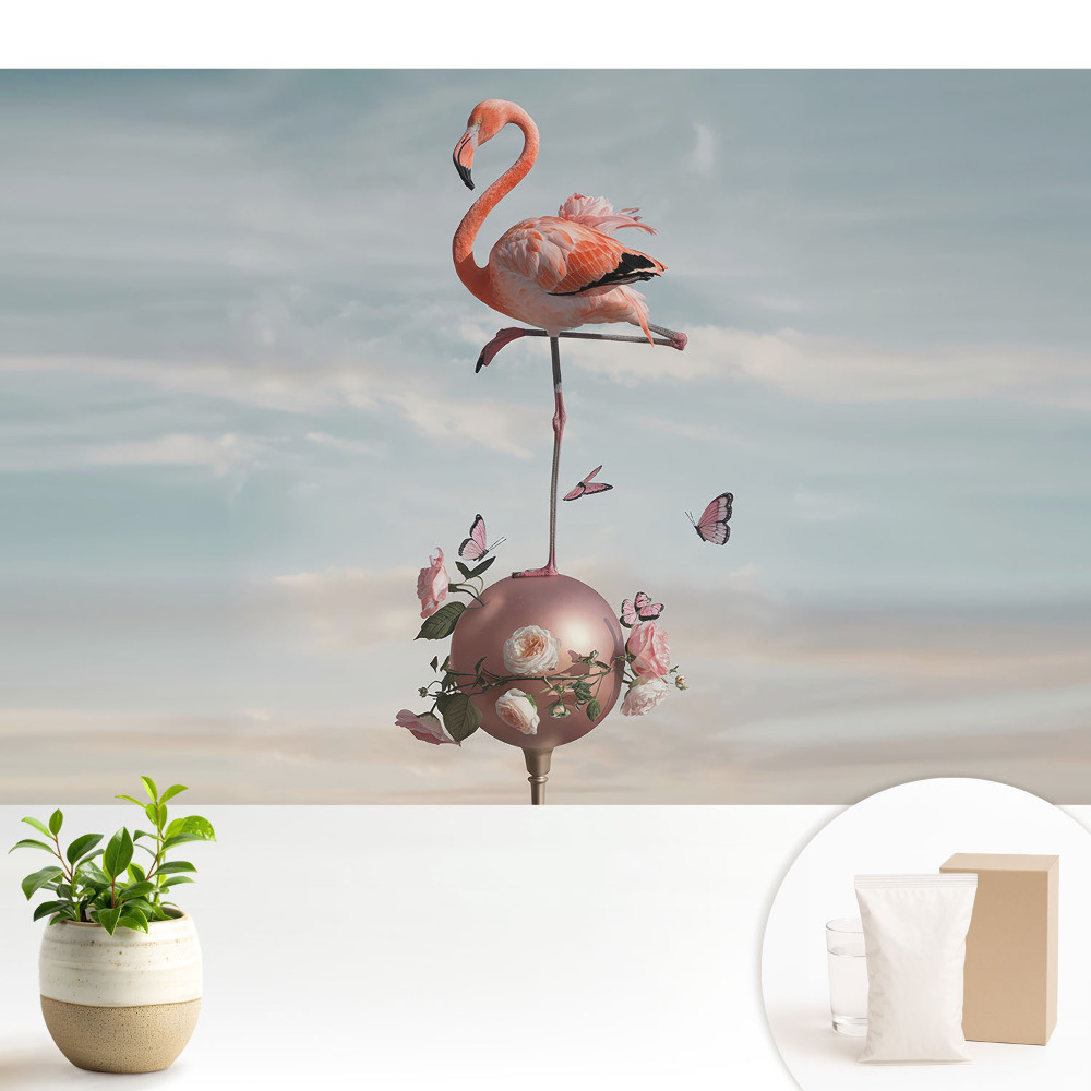 Tapéta Flamingó virágokkal és pillangókkal