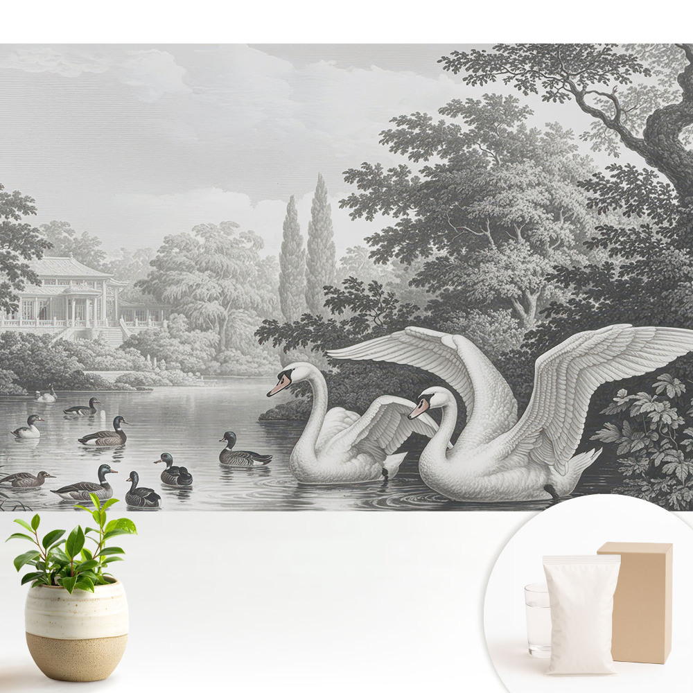 Modern tapéta Egy tó hattyúkkal és kacsákkal klasszikus stílusban
