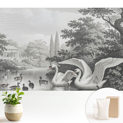 Modern tapéta Egy tó hattyúkkal és kacsákkal klasszikus stílusban