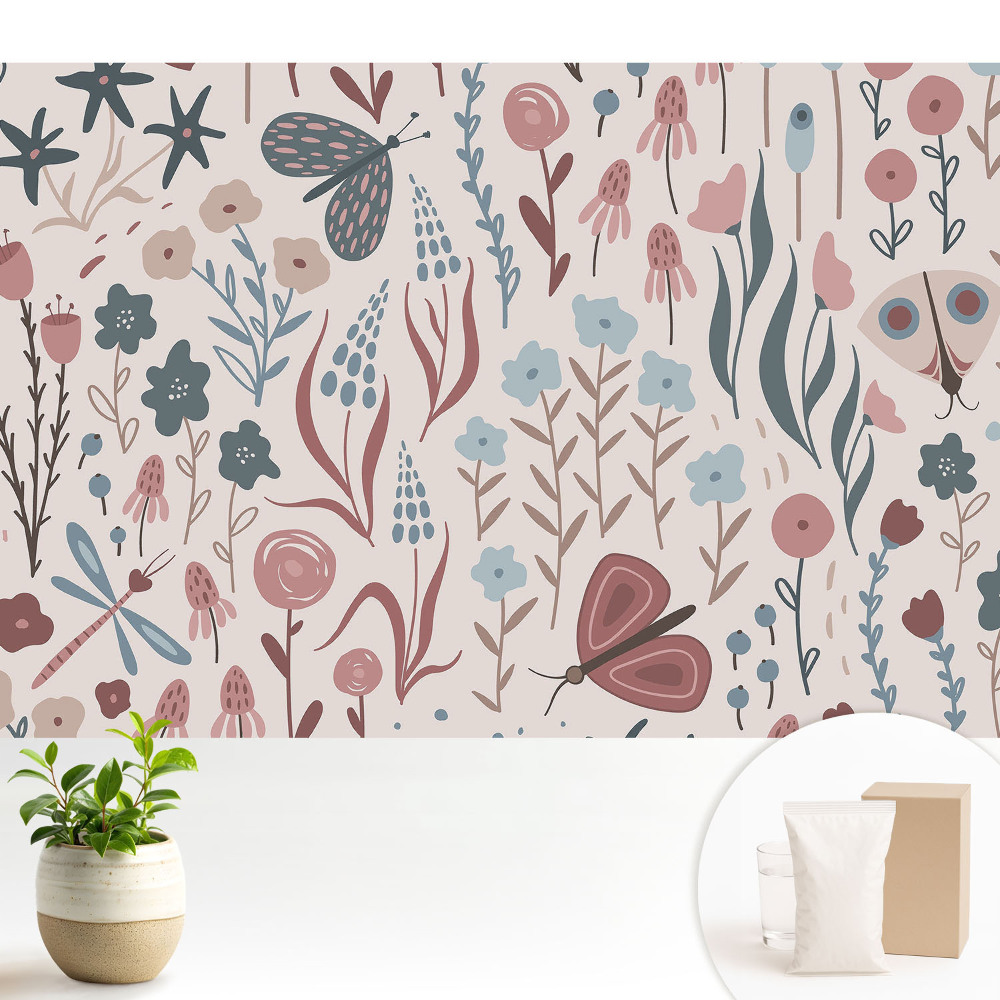 Modern tapéta Modern virágok és pillangók