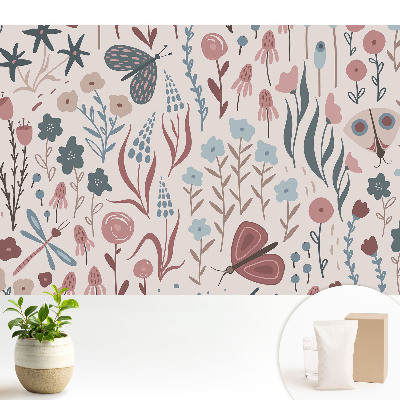 Modern tapéta Modern virágok és pillangók