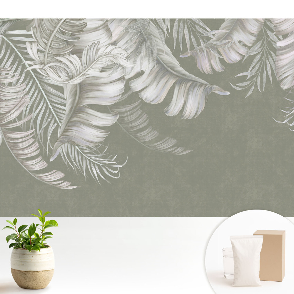 Modern tapéta Finom trópusi levelek szürke háttéren