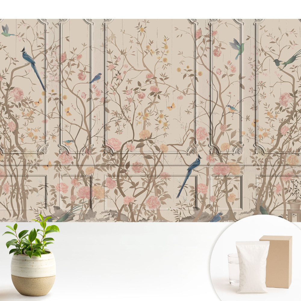 Tapéta Madarak és rózsák a panelek hátterében