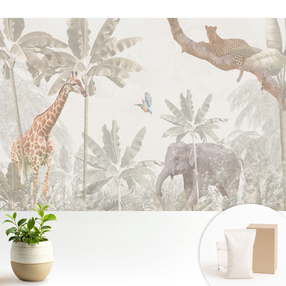 Dekor tapéta Egzotikus állat- és növényvilág pasztellszínekben